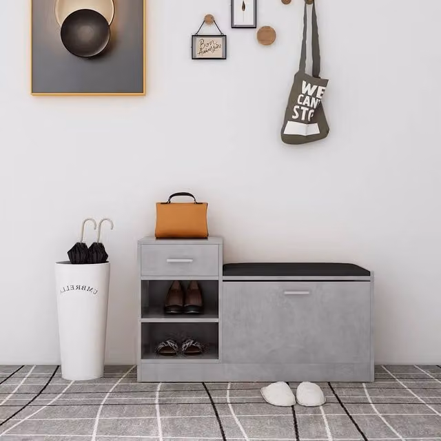 Panca porta scarpe moderna MERCATOXL in similpelle grigia con struttura in MDF L: 94,5 cm, P: 31 cm, H: 57 cm – 1