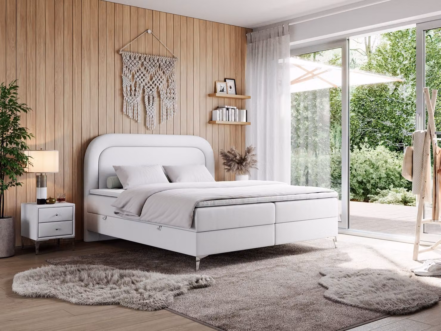 Letto matrimoniale, letto boxspring con materasso a molle insacchettate, per camera da letto - EIRA - 140x200 cm - Bianco - H3