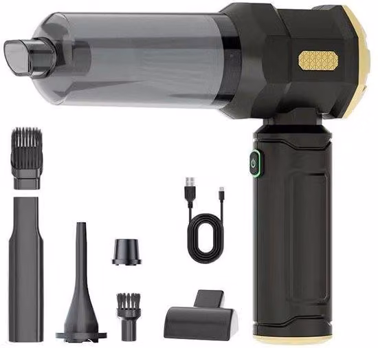 Aspirapolvere per auto portatile ricaricabile mini nero con 6 accessori ad alta pressione