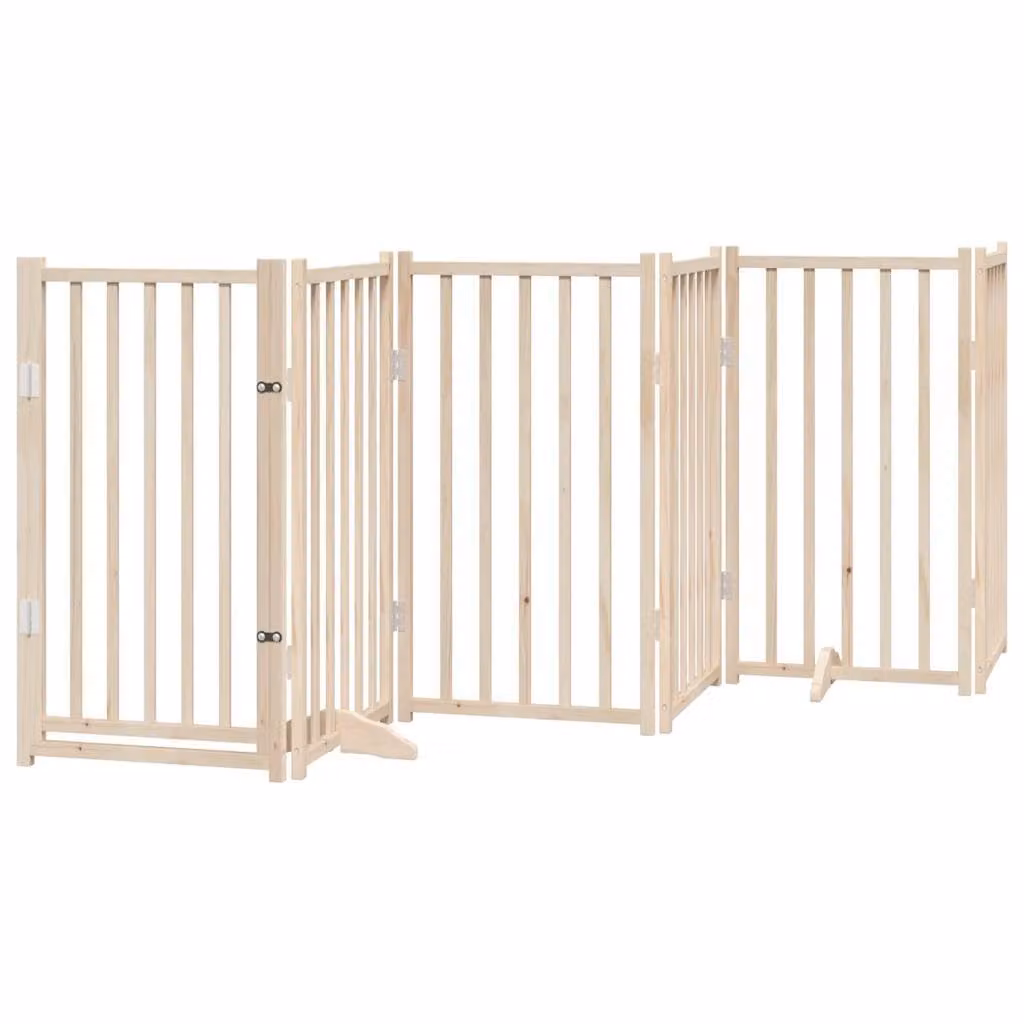 Cancelletto per cani con porta pieghevole 6 pannelli 300 cm in legno massello di abete