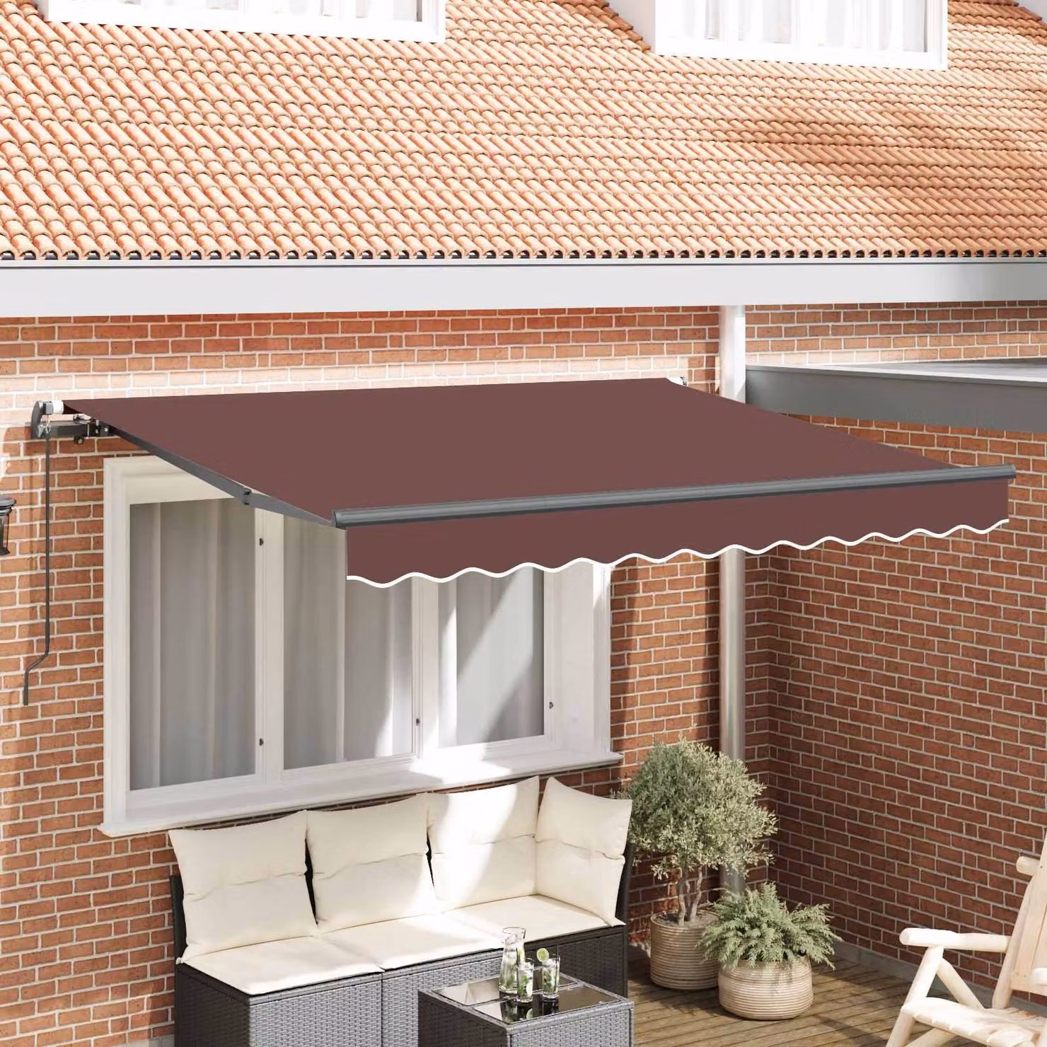 Tenda retrattile vidaXL con bracci pieghevoli in alluminio e tessuto in poliestere, Marrone, L: 250 cm x P: 200 cm