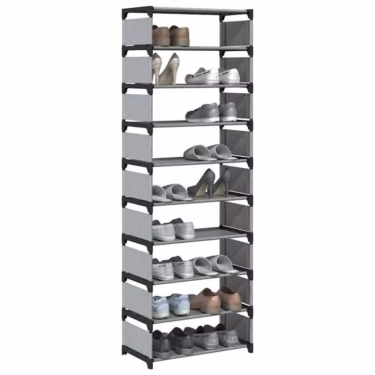 Scarpiera vidaXL con 10 ripiani, Grigia, L: 54 cm, P: 28 cm, H: 158 cm