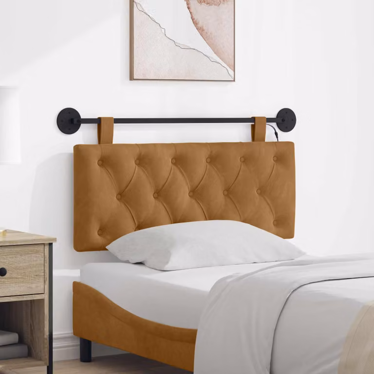 Testiera sospesa vidaXL in velluto marrone con illuminazione integrata e pannello imbottito