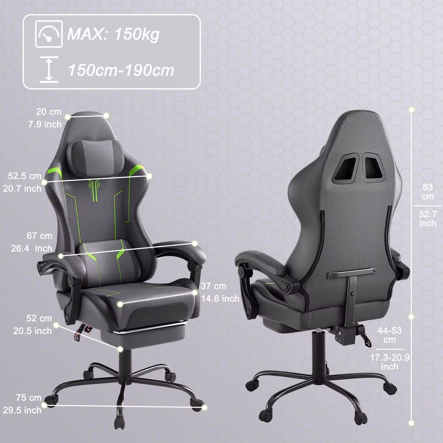 Sedia ergonomica da gaming – Sedia da ufficio – Sedia per computer – Altezza regolabile – Funzione massaggio – Poggiapiedi