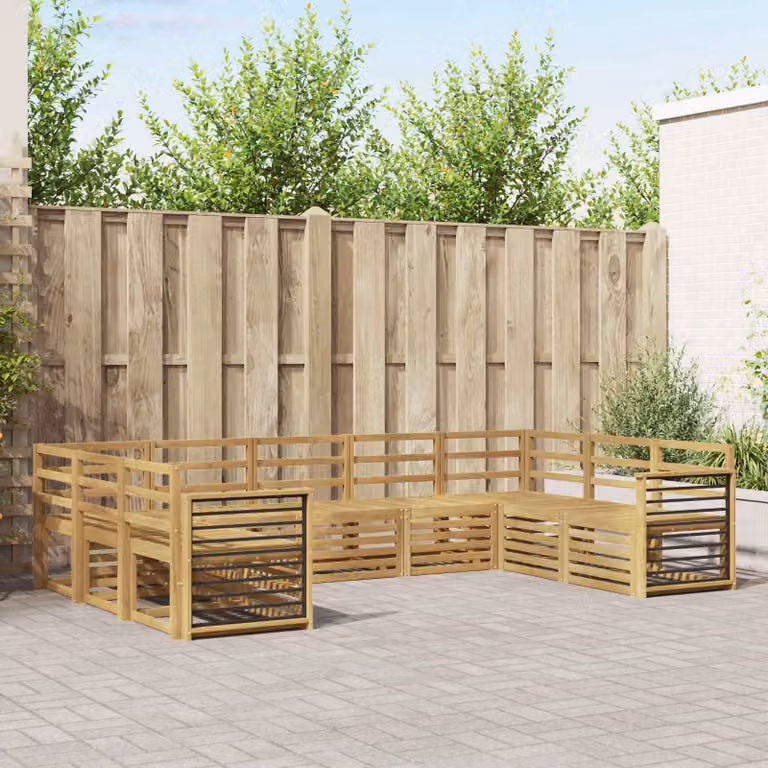 Set di divani da giardino a forma di U vidaXL in legno di acacia massello marrone con cuscini inclusi