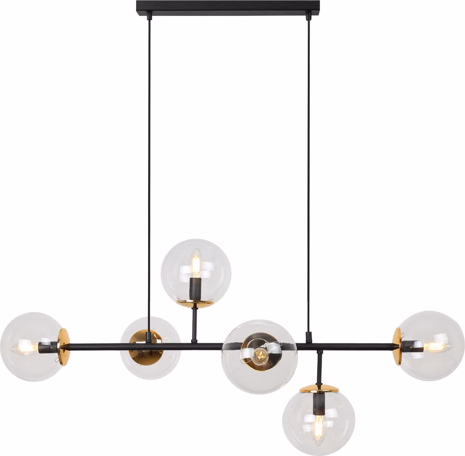 Plafoniera Siena nero-oro 6 luci vetro beige E14 bracci lunghi