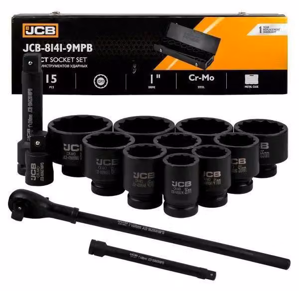 JCB Set di UTENSILI a percussione 1" Cr-Mo 12 angolari 15 ELEMENTI