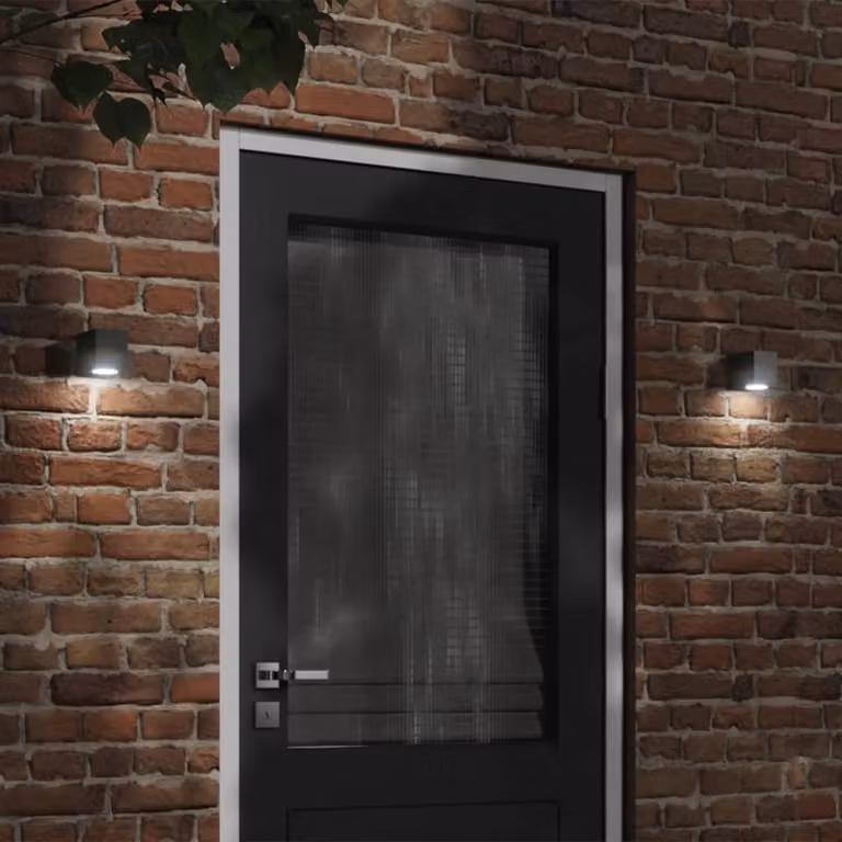 Set di 2 applique da parete vidaXL per esterni in alluminio e vetro, colore nero, design moderno quadrato con illuminazione up/down e protezione IP44