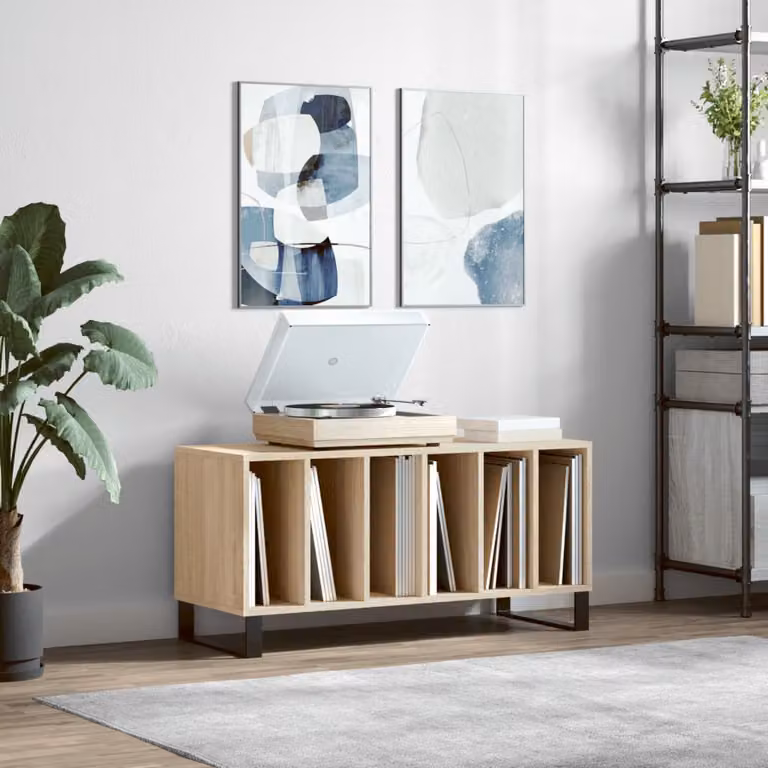 vidaXL Mobile Porta Dischi in Rovere Sonoma e Metallo, Colore Marrone, L 100 cm x P 38 cm x H 48 cm