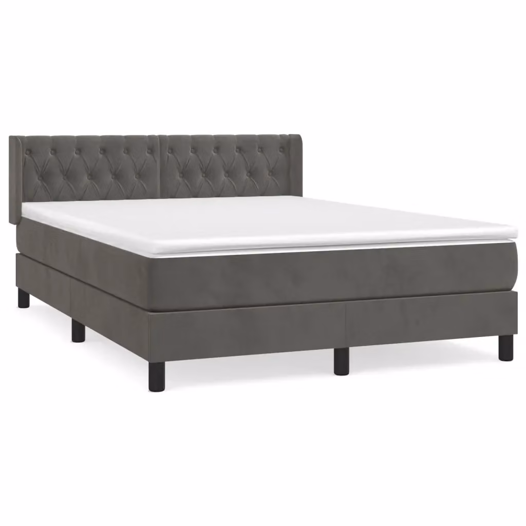 vidaXL Giroletto a Molle con Materasso in Velluto Grigio, L/P/H: 140 x 200 x 88 cm – 2