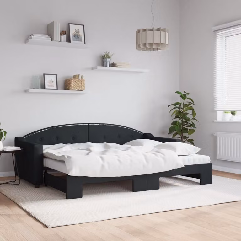 Maison Exclusive - Divano letto estraibile con materassi, nero, 80x200 cm, tessuto