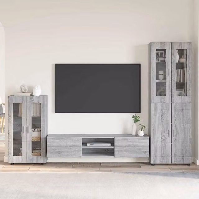 Set mobile TV vidaXL FLORIN 3 pezzi Grigio Sonoma in legno e MDF L: 150 cm, P: 39 cm, H: 30 cm – 1