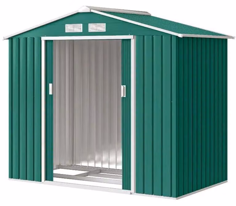 Capanno per attrezzi da giardino - Capanno in metallo per utensili da giardino - 213x130x185 cm - Porta scorrevole - Struttura impermeabile e resistente alla ruggine - Verde