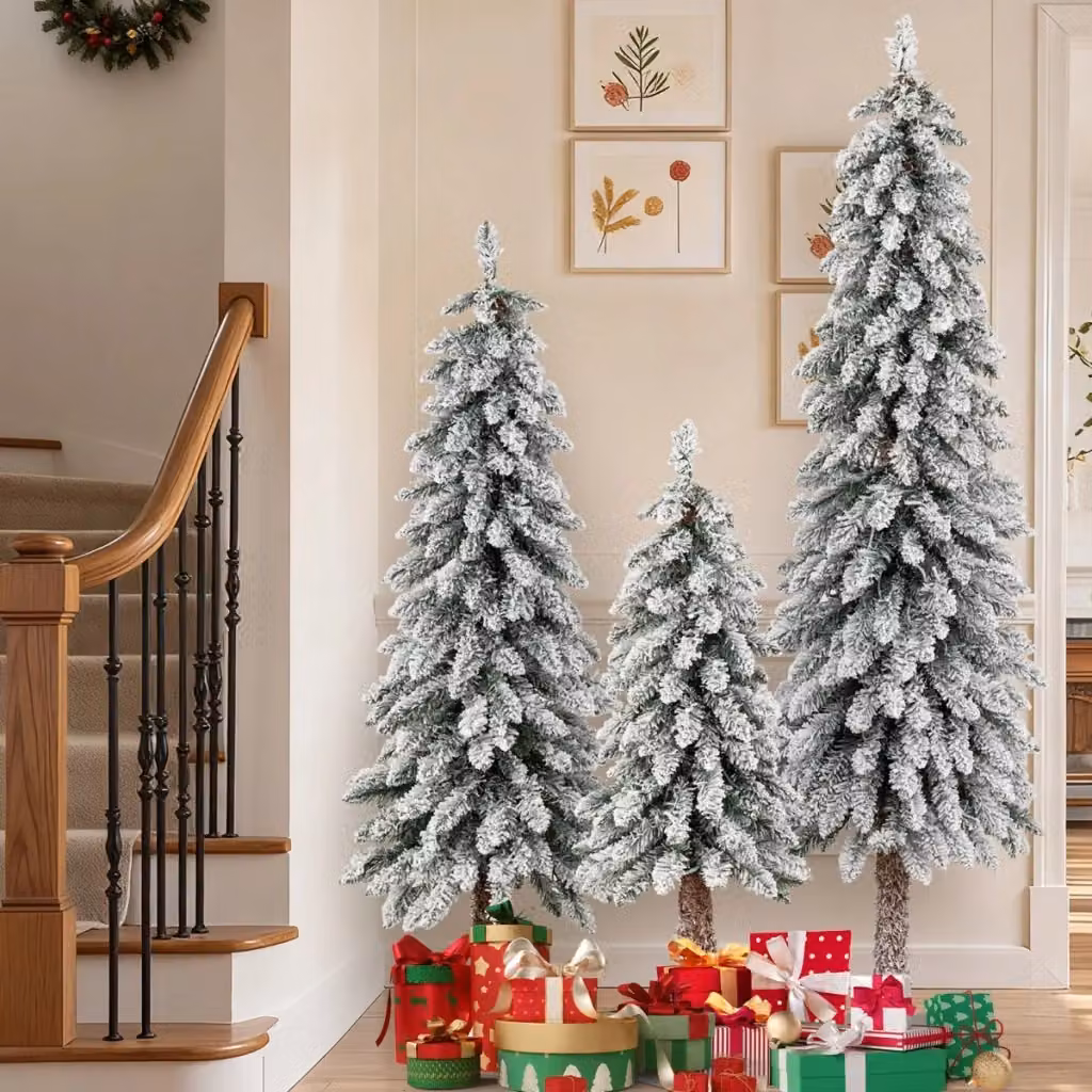 Set di 3 Alberi di Natale Artificiali Innevati Design Mania, Colore Bianco, con Luci LED, Altezze: 90 cm, 120 cm e 150 cm – 2