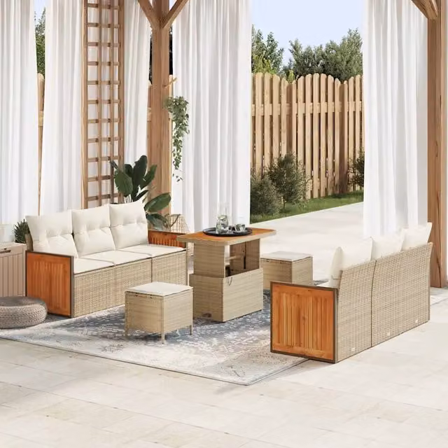 Set Divano da Giardino 11 pz 8-Numero di posti Beige e Crema 3365211