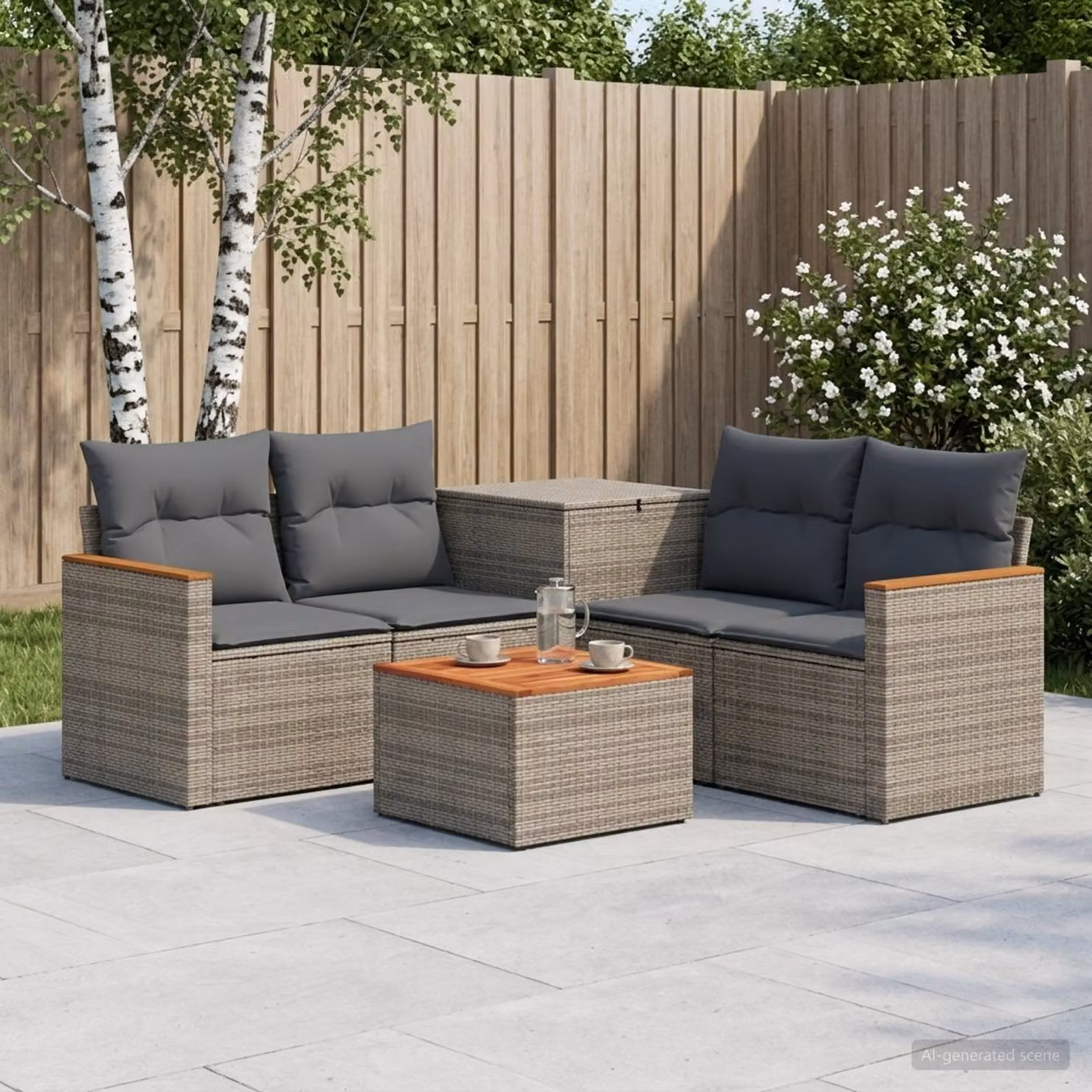 Set di divani da giardino vidaXL in polyrattan con tavolo da caffè e cuscini, colore grigio e antracite