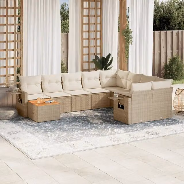 Set Divano da Giardino 10 pz con Cuscini Beige in Polyrattan 3224728
