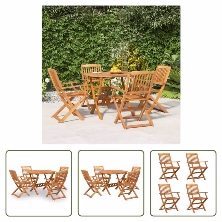 The Living Store Set da pranzo da giardino 5 pz. Set da pranzo da giardino in legno massiccio di acacia