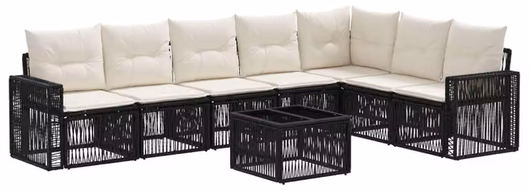 Set Divano da Giardino 8 pcs Nero e Bianco Crema polyrattan