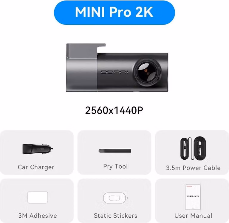 Telecamera da cruscotto automatica, risoluzione 2K, tecnologia di visione notturna, MINIPro 2K, scheda SD da 64 G