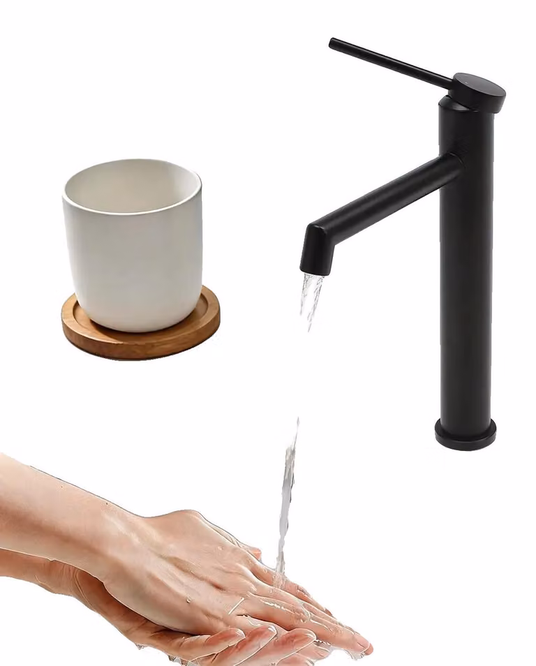 Miscelatore per lavabo, da montare a incasso, con funzione di acqua calda e fredda, colore nero, attacco G3/8