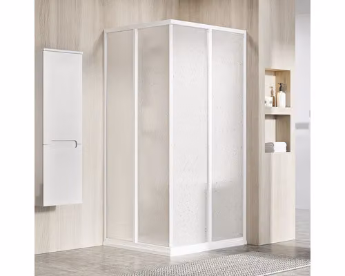 Cabina doccia con ingresso angolare RAVAK Supernova 90 x 90 cm colore telaio bianco vetro decoro perla 14V701O211S