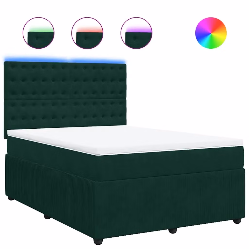 Letto Ibrido con Giroletto a Molle e Materasso vidaXL in Velluto Verde Scuro e Bianco L/P/H: 140 x 200 cm – 2