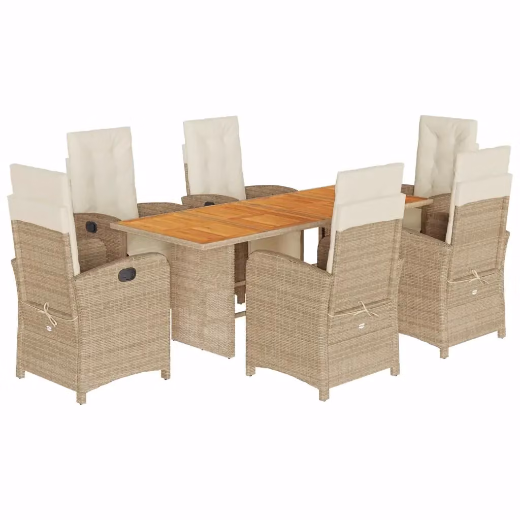 Set da pranzo da giardino vidaXL in polyrattan con cuscini beige e legno di acacia, 7 pezzi – 2