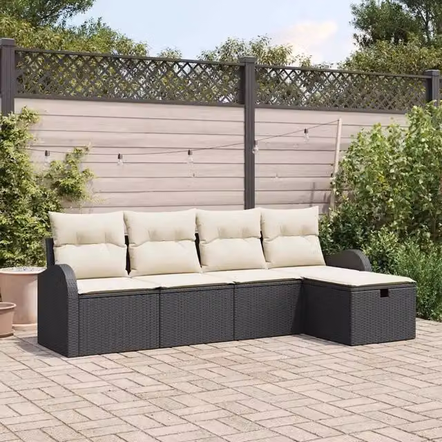 Set di divani 5 pz Nero e Crema polyrattan 3359056