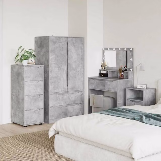 Armadio vidaXL in MDF Grigio con cassetti e ante a battente L/P/H: 40 x 48 x 105 cm