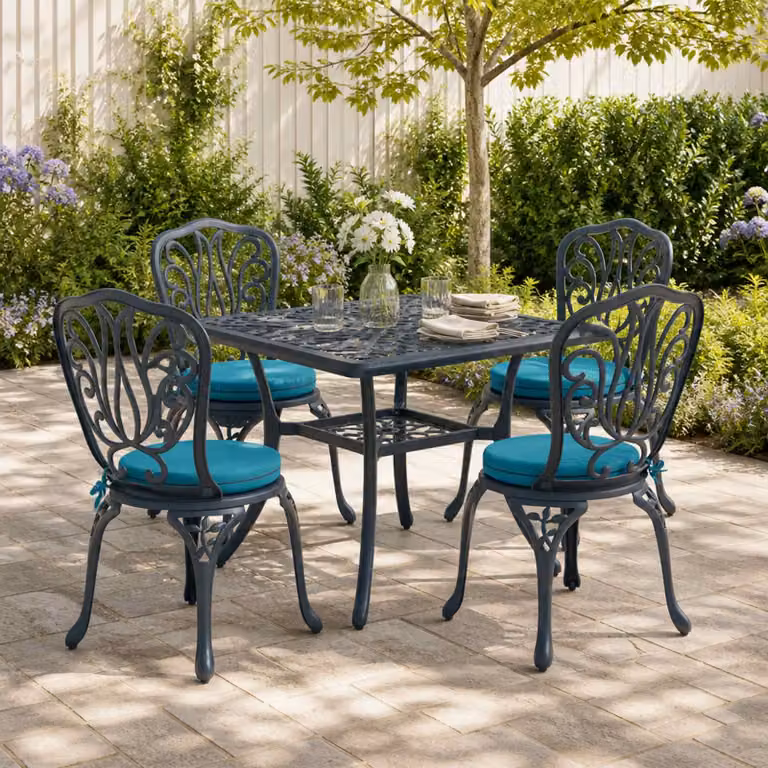 Set di 4 cuscini per sedia tondi vidaXL in poliestere con imbottitura in schiuma, lavabili e resistenti ai raggi UV, colore turchese e blu