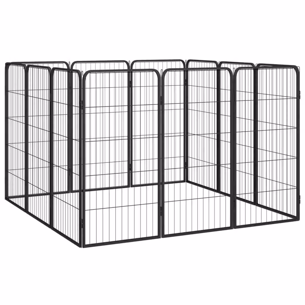 Box per cani vidaXL in acciaio verniciato nero opaco con 12 pannelli, L: 100 cm, H: 50 cm – 2
