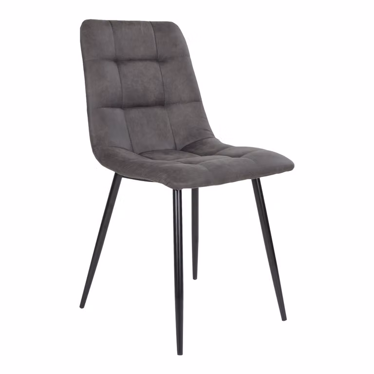 Sedia da pranzo centrale in grigio scuro con gambe nere.