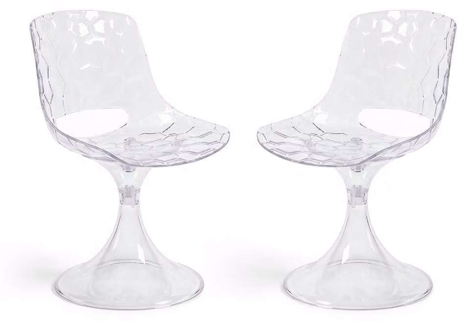 Set di 2 sedie in policarbonato trasparente con base centrale, design moderno, adatte per cucina, sala da pranzo, hotel e ristoranti – Klea/Trasparente