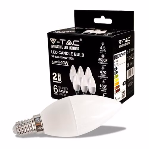 Lampadina LED E14 4,5W a Candela 6500K (Box 6 pezzi)