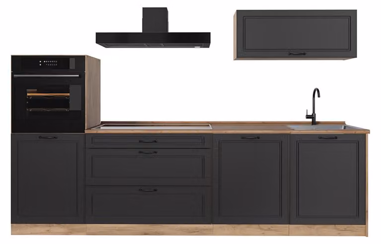 Cucina componibile Vicco R-Line Antracite country/Rovere dorato 280 cm piano di lavoro Rovere dorato, Model 67983