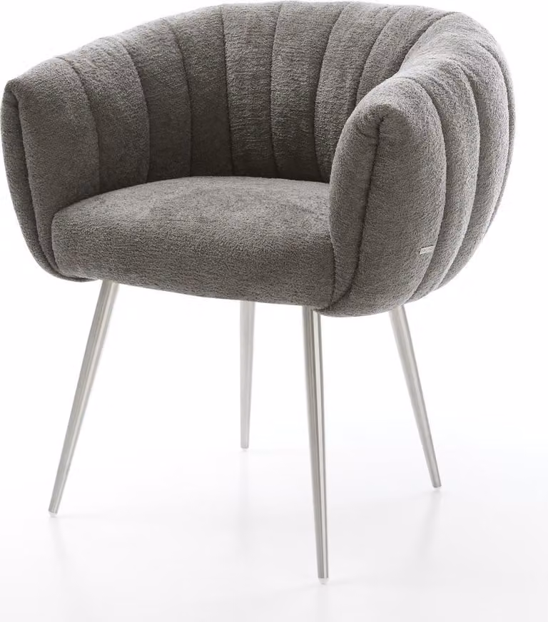Sedia da pranzo DELIFE Jada-Flex Bouclé Soft Fango 4 gambe coniche in acciaio inossidabile Molle insacchettate