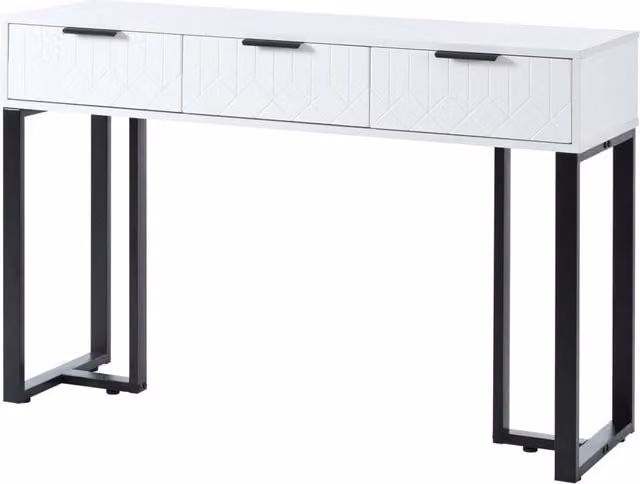 Tavolo Consolle Moderno con Cassetti, Struttura Metallica Dorata, Piedini Regolabili - Bianco e Nero