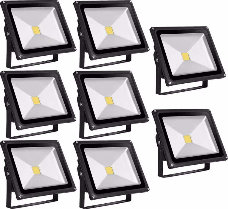 Greenmigo 8x 50W Proiettore a LED, luce bianca fredda, corpo in alluminio nero, IP65, impermeabile, lampada da parete, illuminazione diffusa, illuminazione da esterno, lampada da giardino a LED, faretto da esterno