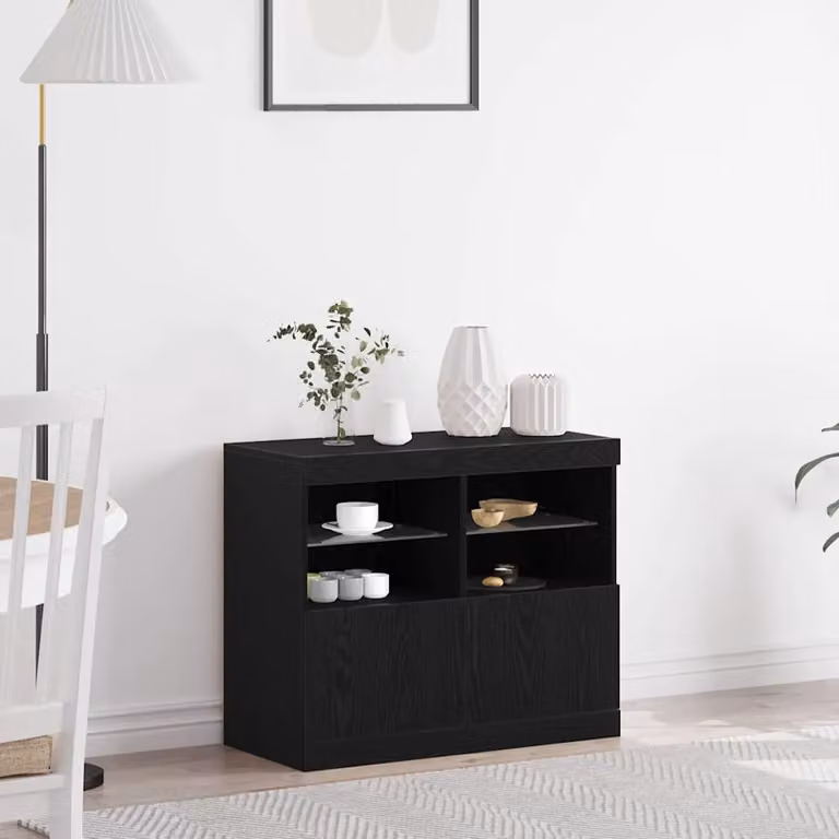 Madia moderna vidaXL con illuminazione LED integrata in nero, L 81 x P 37 x H 66,5 cm, in legno ingegnerizzato MDF