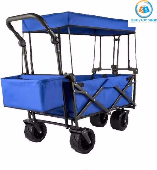 Carrozzina pieghevole per bambini con ruote antiscivolo - Carrello da campeggio blu per 1-2 bambini - massimo 100 kg - con maniglia spinta