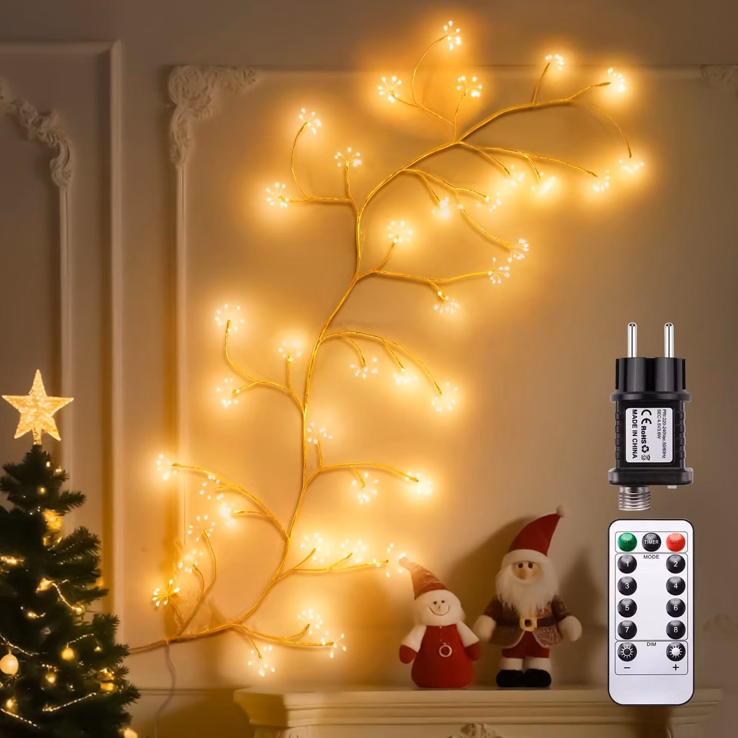 Catena luminosa a LED, 288 LED bianco caldo, 8 modalità, telecomando, timer, 1,8 metri