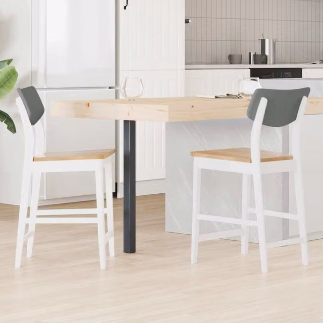 Set di 2 sedie da pranzo moderne vidaXL in legno di gomma bianco con seduta in tessuto