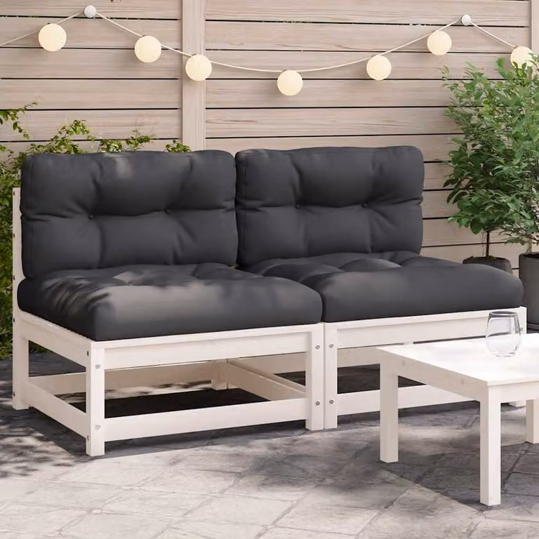 Set di 2 divani da giardino vidaXL in legno di pino bianco con cuscini antracite e bianco