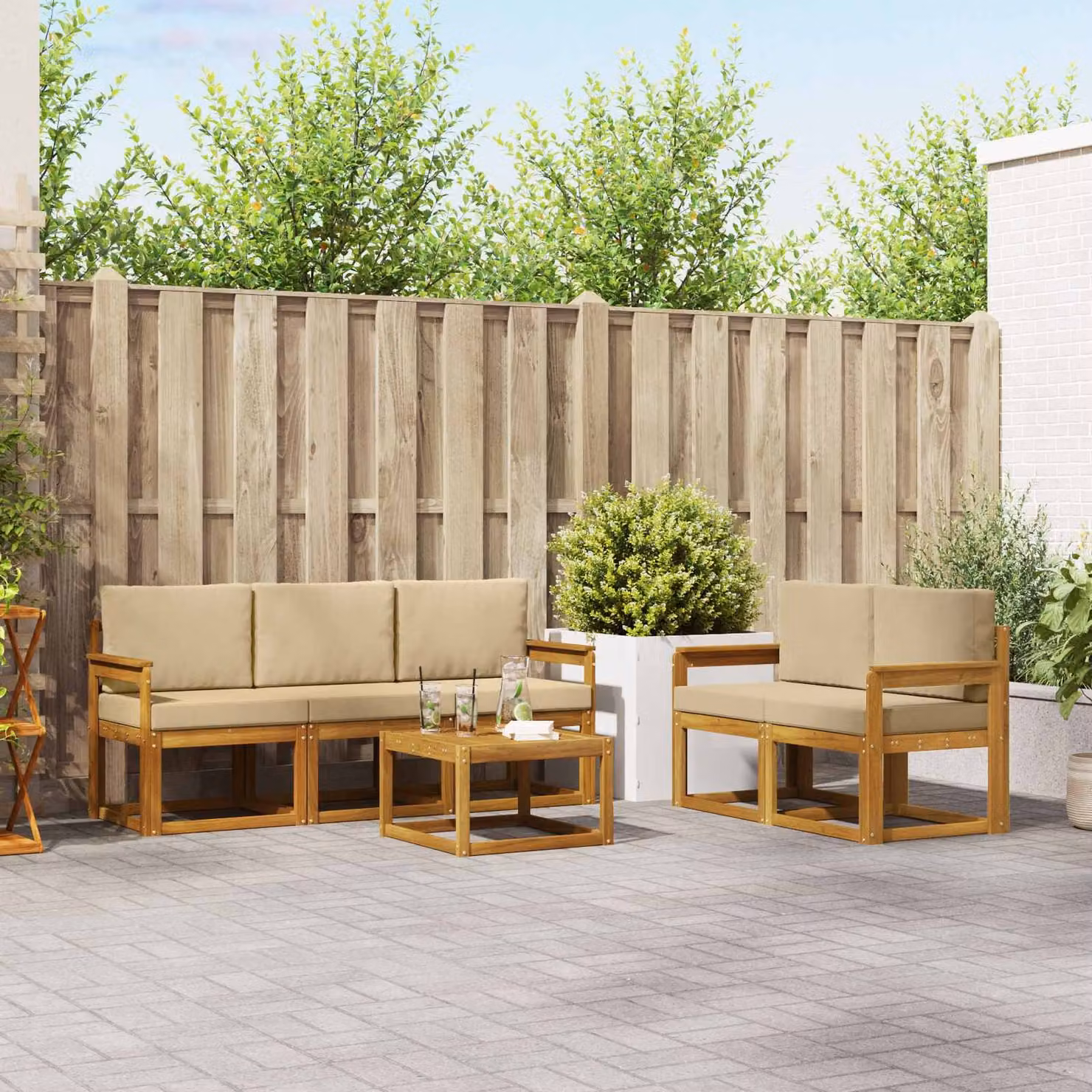 Set di divani da esterno vidaXL 6 pezzi in legno di acacia con cuscini beige e tavolo da caffè per giardino e terrazza