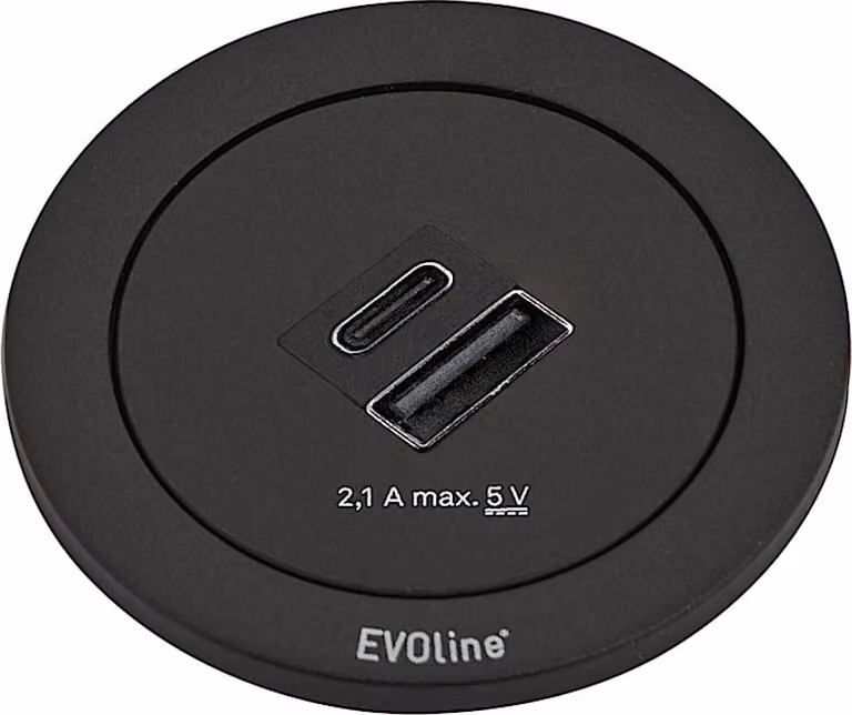 EVOline ONE doppia porta USB A e C in NERO / presa USB