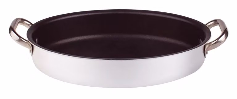 Tegame Ovale per pesce in alluminio antiaderente 3mm con due maniglie, diam. 30cm