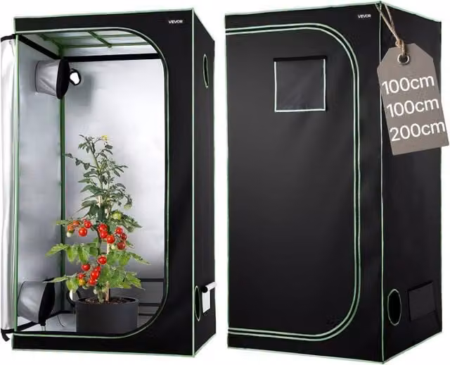 Tenda da Coltivazione Indoor HX100100200 100x100x200 cm in Mylar 600D Robusta per Piante e Fiori Nero Verde