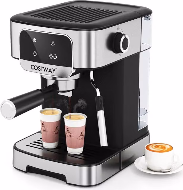 Macchina da caffè professionale Design Mania da 20 bar con montalatte a vapore, 1200W, Nero e Argento – 1