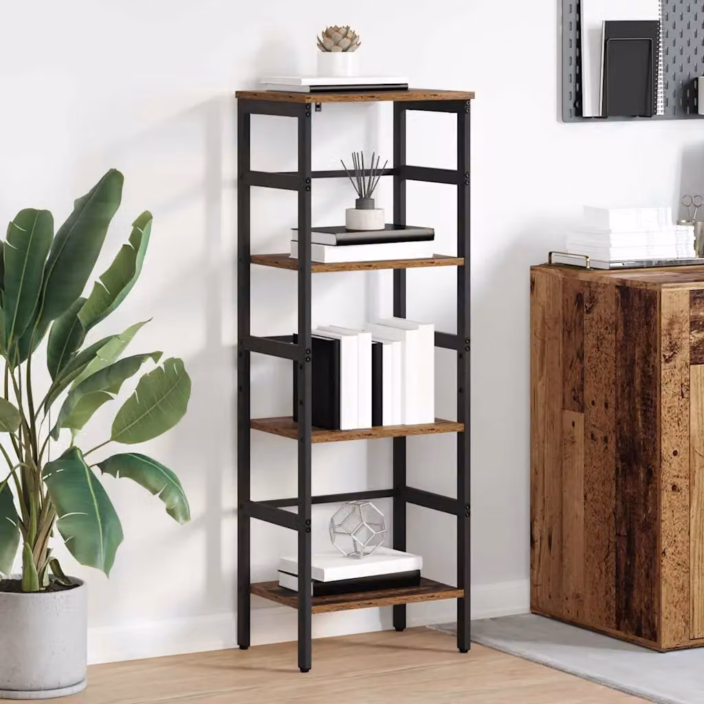 Libreria a 3 livelli vidaXL in stile industrial con legno e metallo, L/P/H: 40 x 29,5 x 115 cm